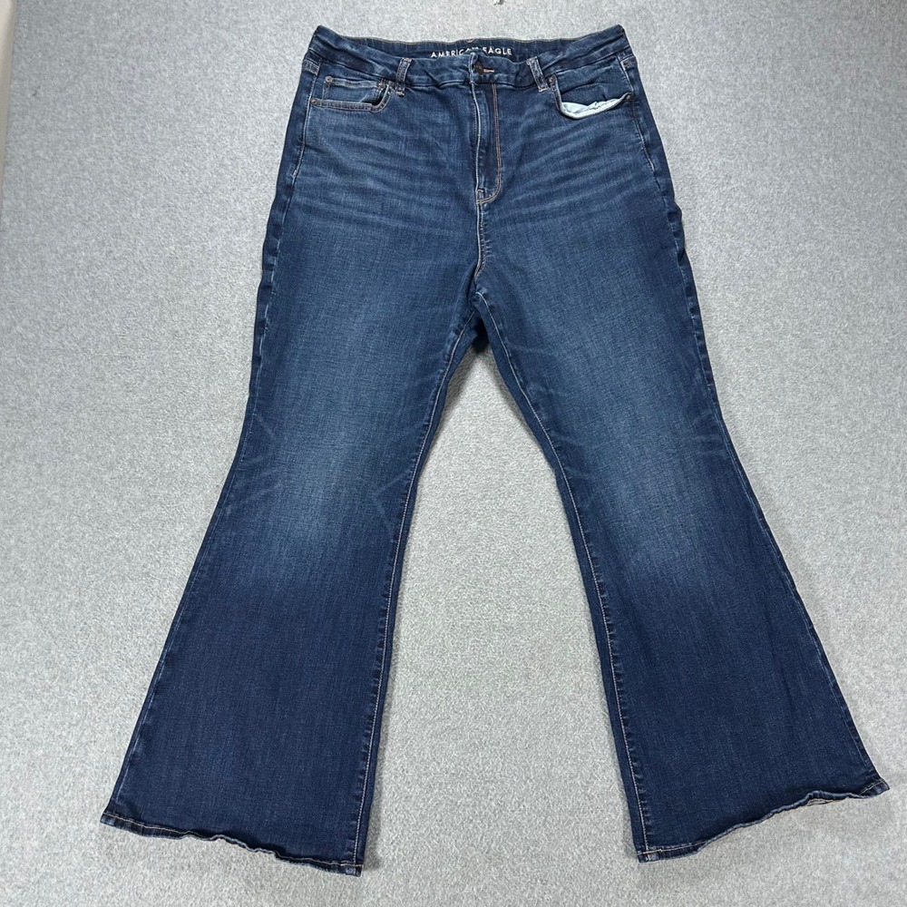 American Eagle Jeans Curvy Super High-Rise Flare Womens 16 Short Blue Boho 70s